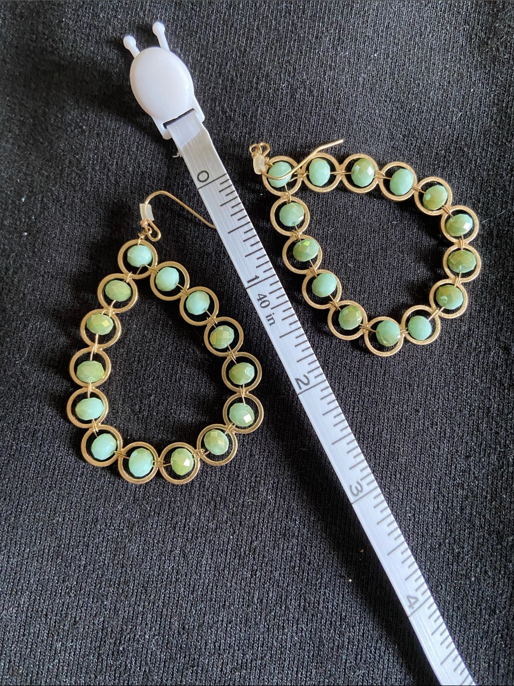 Gold Hoop Earrings with Mint Green Faceted Stones